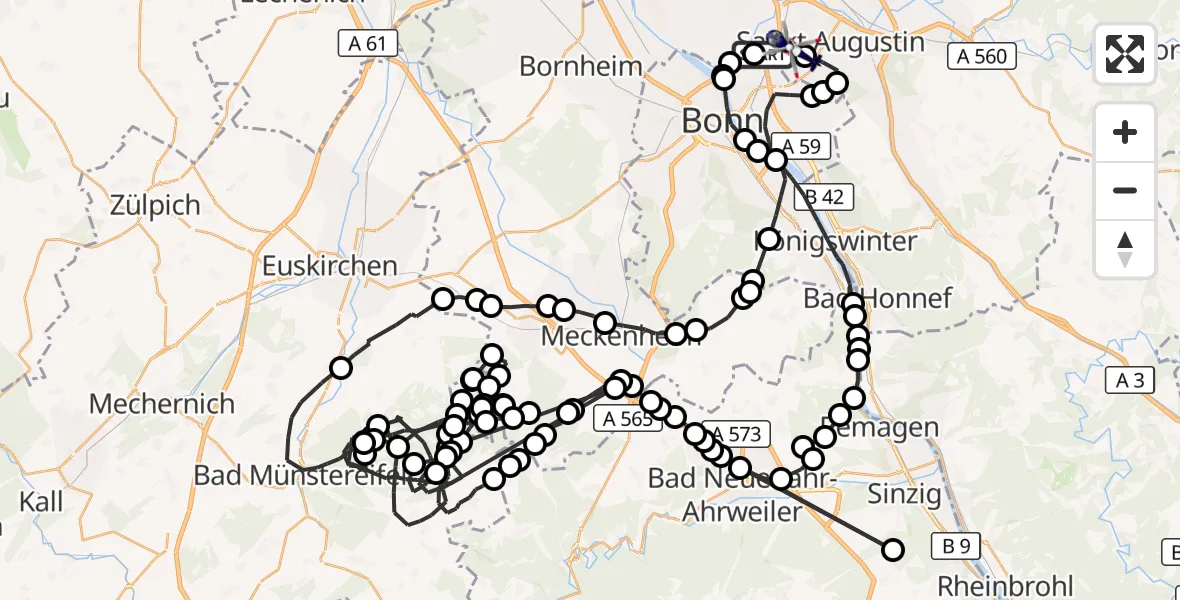 Flugroute Polizeihubschrauber Meindorf - Bonn-Hangelar Flugplatz, 24 März 2026, 09:19