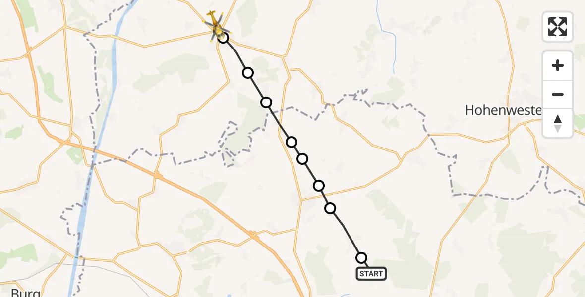 Flugroute Rettungshubschrauber Drage - Hanerau-Hademarschen, 24 März 2026, 09:22