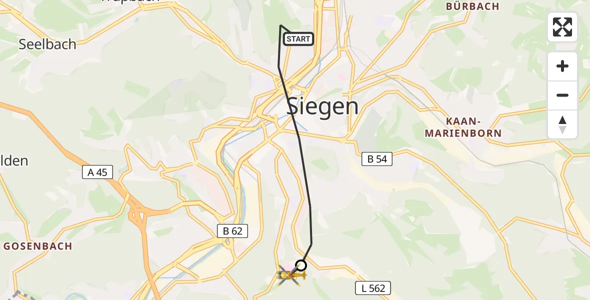 Flugroute Rettungshubschrauber Siegen - Evangelisches Jung-Stilling Hospital, 24 März 2026, 09:30