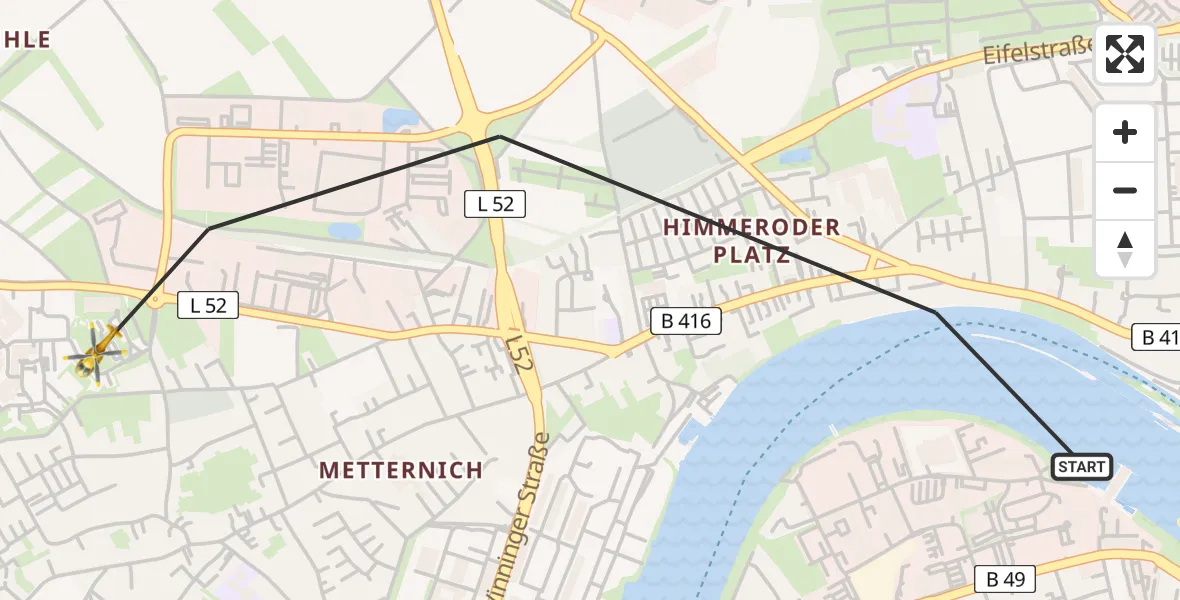 Flugroute Rettungshubschrauber Koblenz - Koblenz, 24 März 2026, 09:35