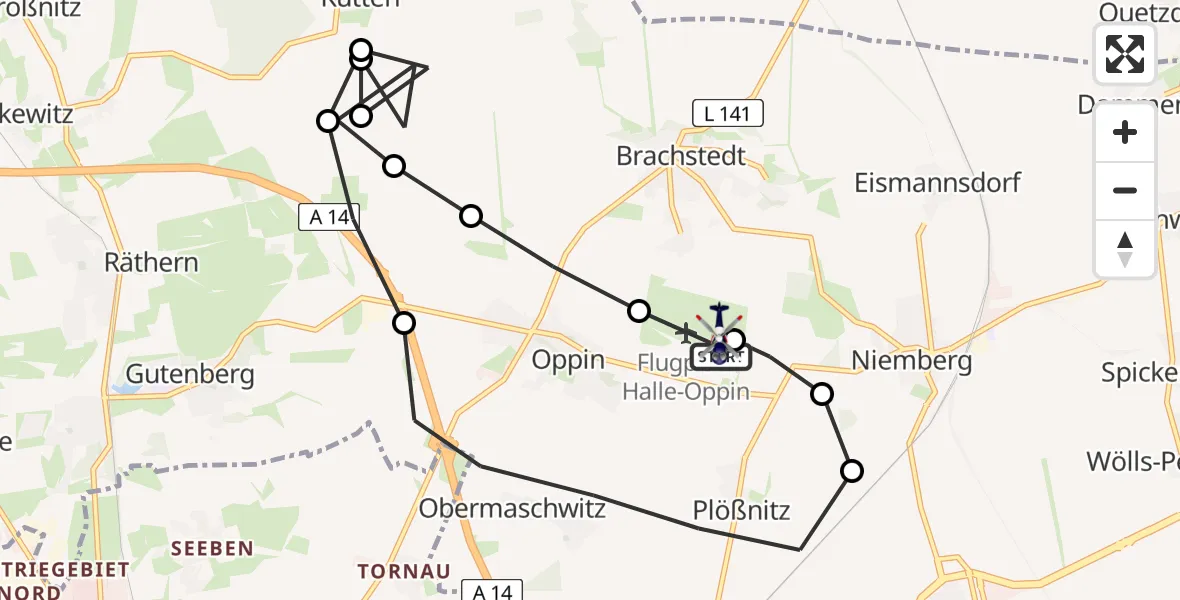 Flugroute Polizeihubschrauber Halle-Oppin Flugplatz - Halle-Oppin Flugplatz, 24 März 2026, 09:44