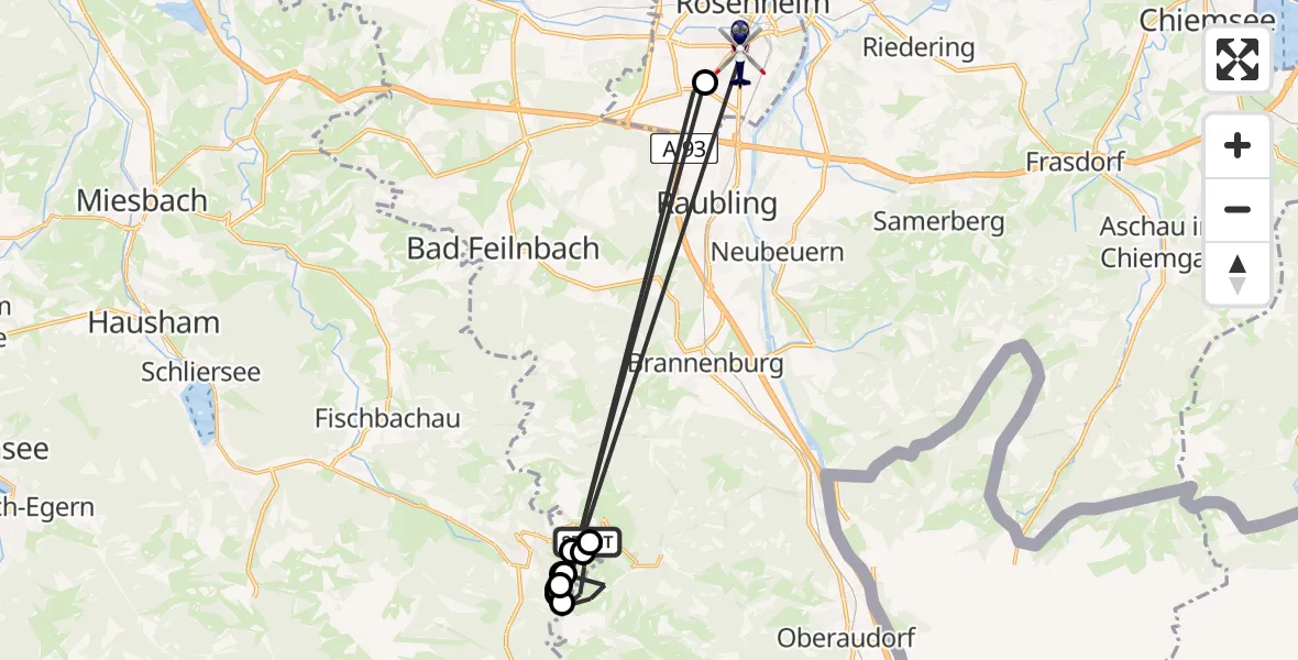 Flugroute Polizeihubschrauber Oberaudorf - Happing, 24 März 2026, 09:48