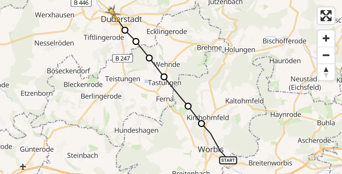 Routekaart van de vlucht: Rettungshubschrauber nach Duderstadt, Göttinger Straße