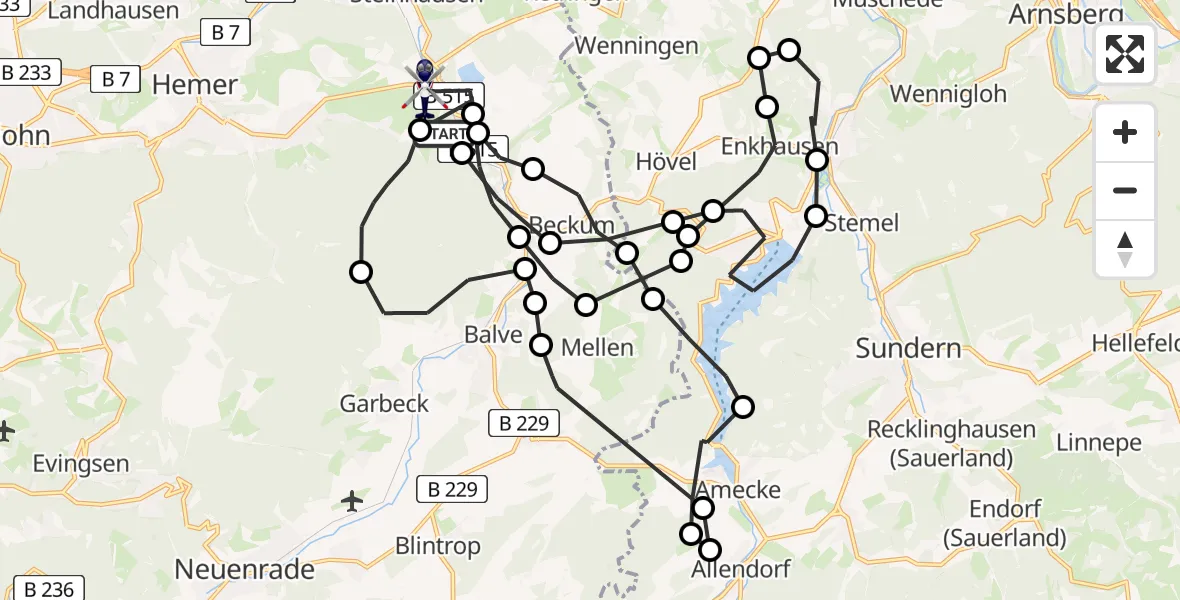Routekaart van de vlucht: Polizeihubschrauber nach Hemer, Hönnetalstraße