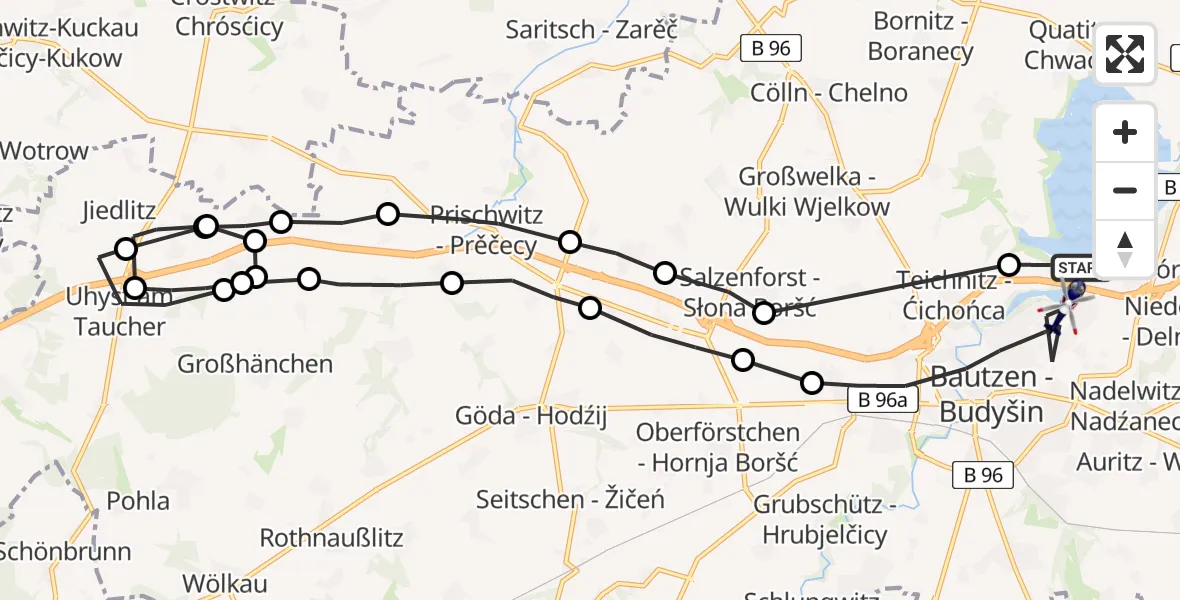 Flugroute Polizeihubschrauber Burk - Bautzen, 24 März 2026, 09:56