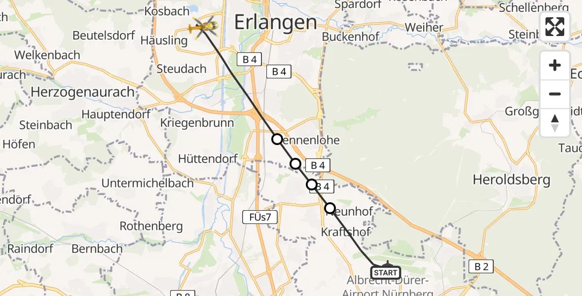 Routekaart van de vlucht: Ambulanzhubschrauber nach Erlangen, Donato-Polli-Straße