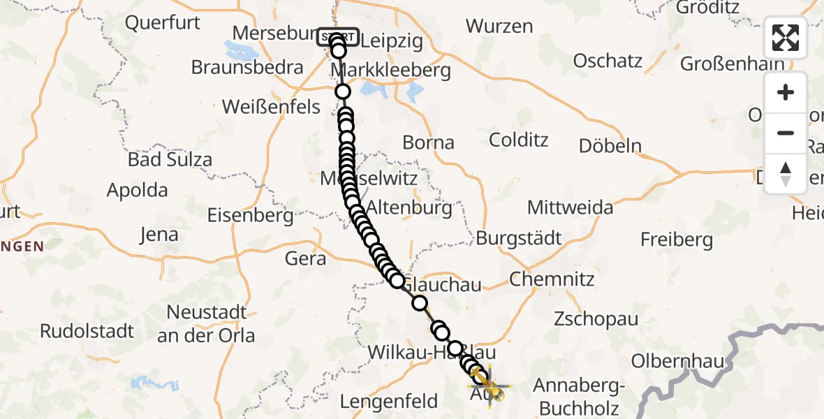 Routekaart van de vlucht: Rettungshubschrauber nach Aue, Alberodaer Straße