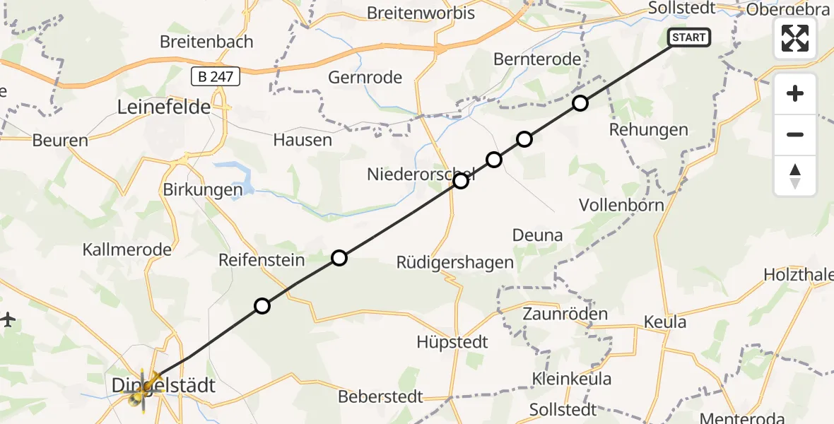 Flugroute Rettungshubschrauber Wülfingerode - Dingelstädt, 24 März 2026, 10:10
