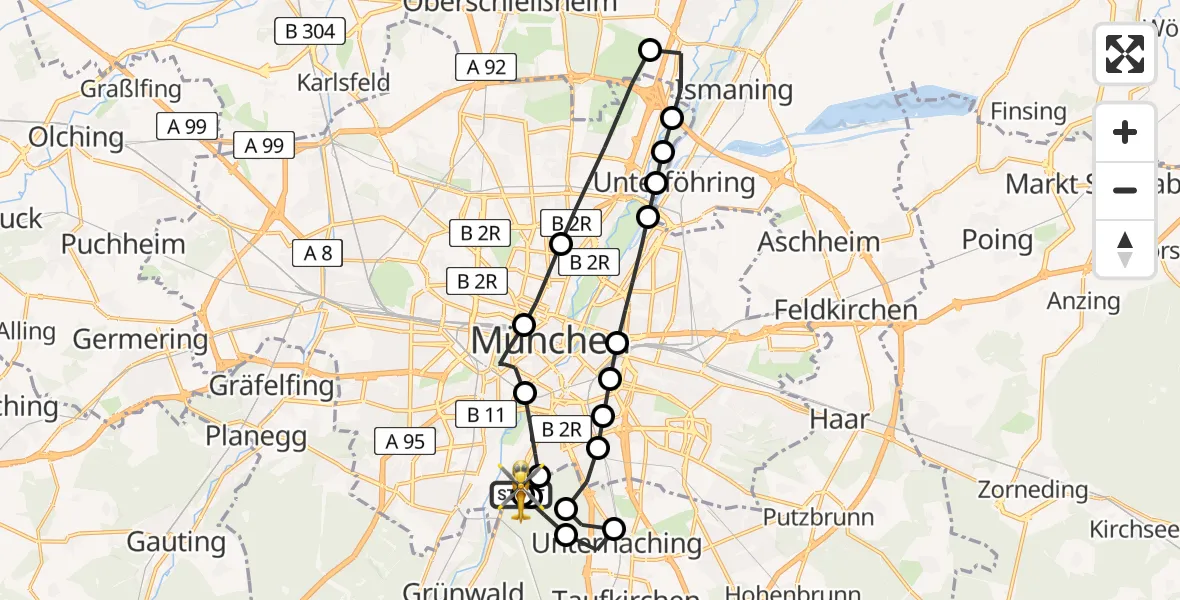 Flugroute Rettungshubschrauber ADAC Air Rescue Center Hubschrauberlandeplatz (Christoph 1) - ADAC Air Rescue Center Hubschrauberlandeplatz (Christoph 1), 24 März 2026, 10:15