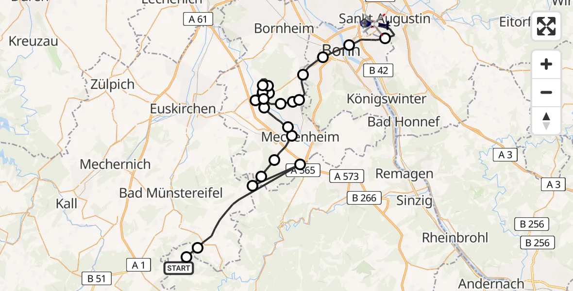 Flugroute Polizeihubschrauber Hümmel - Sankt Augustin, 24 März 2026, 10:17