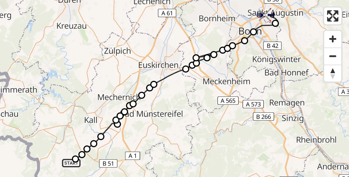 Routekaart van de vlucht: Polizeihubschrauber nach Bonn-Hangelar Flugplatz