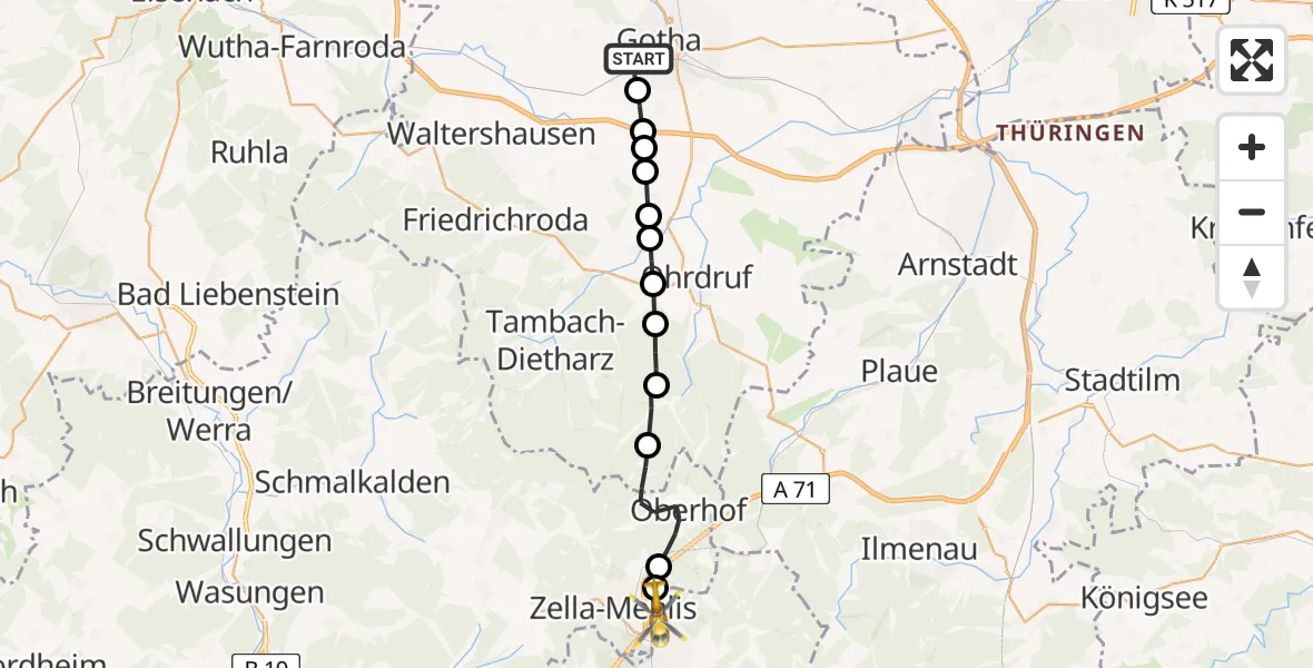 Routekaart van de vlucht: Rettungshubschrauber nach Zella-Mehlis, Kühler Grund