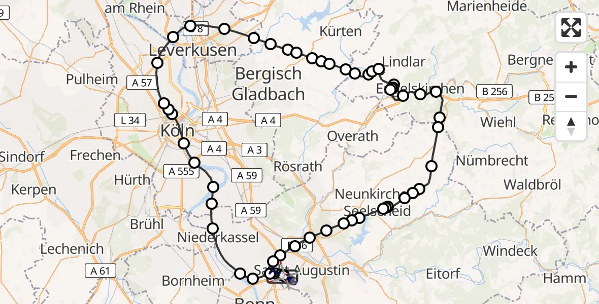 Flugroute Polizeihubschrauber Sankt Augustin - Sankt Augustin, 24 März 2026, 10:20