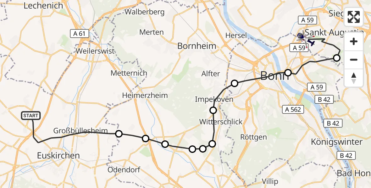 Flugroute Polizeihubschrauber Euskirchen - Sankt Augustin, 24 März 2026, 10:26