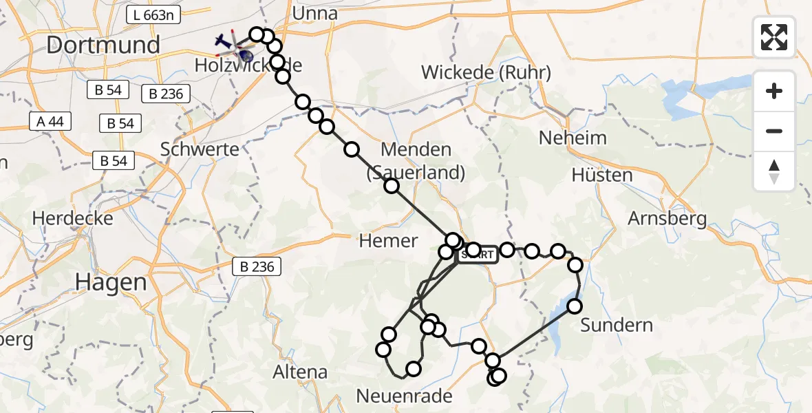 Routekaart van de vlucht: Polizeihubschrauber nach Dortmund Flughafen
