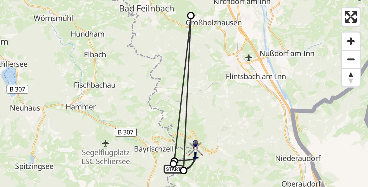 Flugroute Polizeihubschrauber Oberaudorf - Oberaudorf, 24 März 2026, 10:32