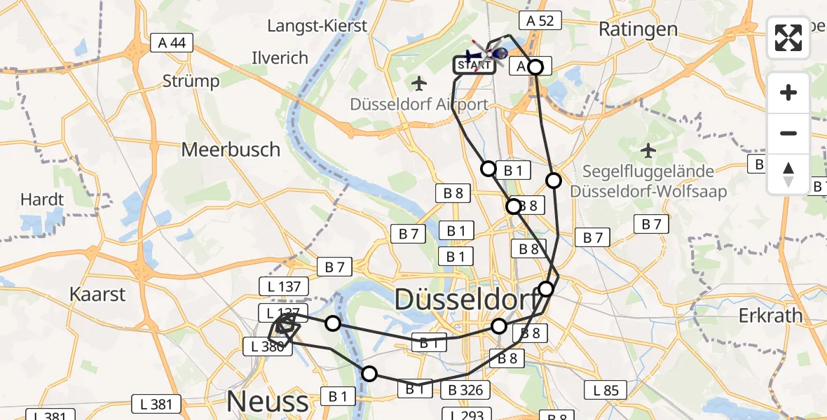 Flugroute Polizeihubschrauber Düsseldorf Flughafen - Düsseldorf Flughafen, 24 März 2026, 10:38