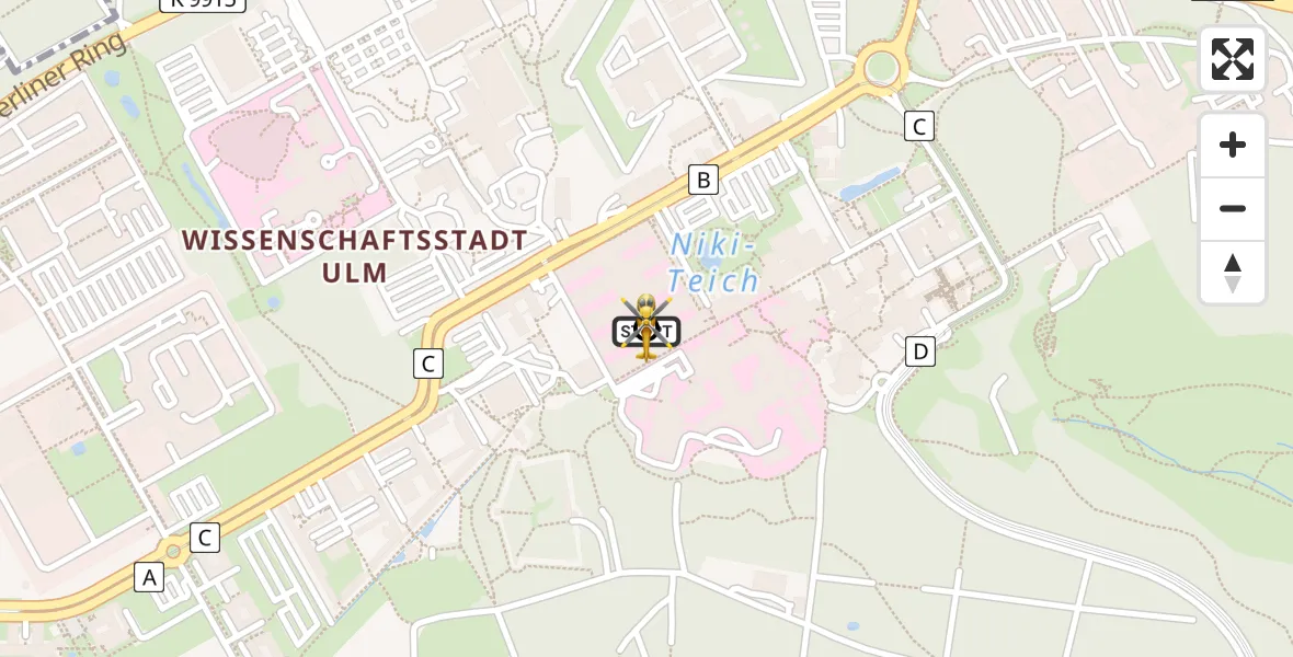 Flugroute Rettungshubschrauber Ulm Military Hospital Emergency - Ulm Military Hospital Emergency Hubschrauberlandeplatz, 24 März 2026, 10:40