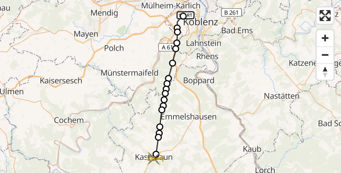Flugroute Rettungshubschrauber Koblenz - Kastellaun, 24 März 2026, 10:43