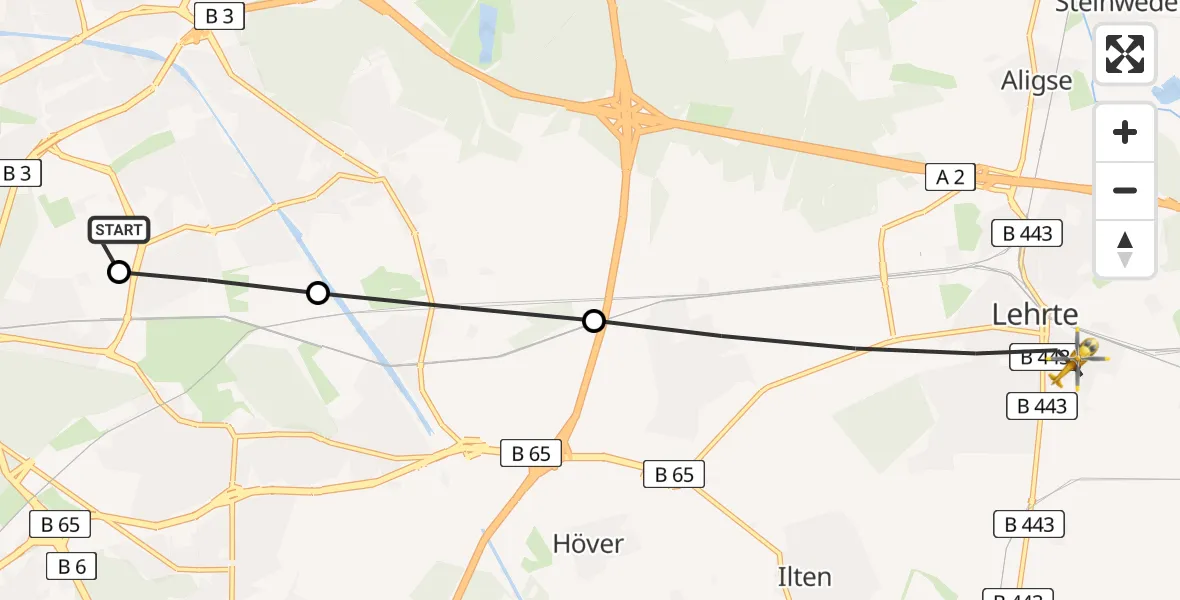 Flugroute Rettungshubschrauber Hannover Luftrettung Hubschrauberlandeplatz (Christoph 4) - Lehrte, 24 März 2026, 10:53