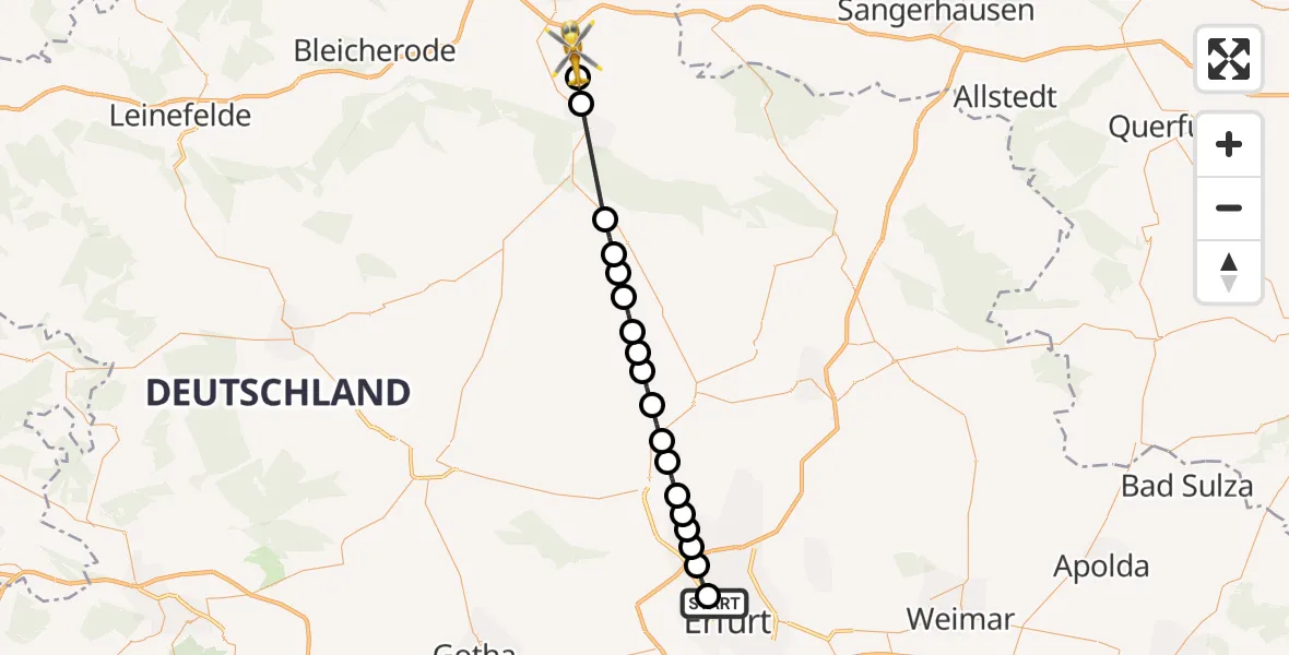 Flugroute Rettungshubschrauber Helios Clinic Erfurt - Uthleben, 24 März 2026, 11:15