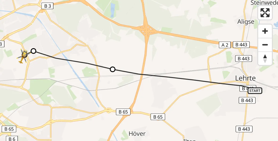 Flugroute Rettungshubschrauber Lehrte - Hannover Luftrettung Hubschrauberlandeplatz (Christoph 4), 24 März 2026, 11:20
