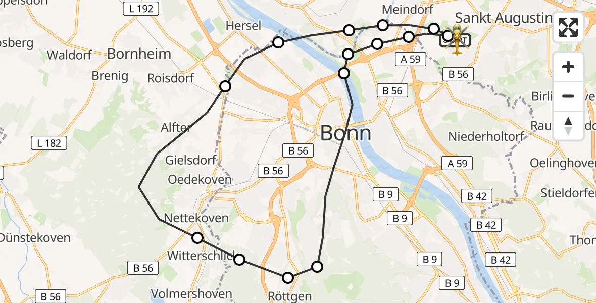 Flugroute Rettungshubschrauber Bonn-Hangelar Flugplatz - Bonn-Hangelar Flugplatz, 24 März 2026, 11:27