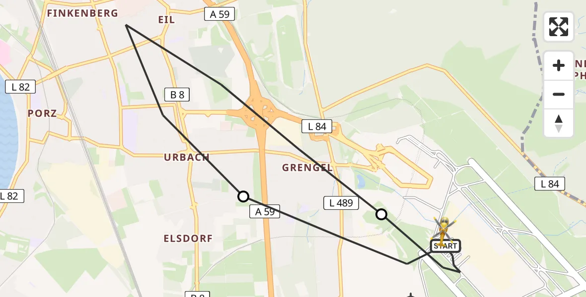 Flugroute Rettungshubschrauber Köln Bonn Flughafen - Köln Bonn Flughafen, 24 März 2026, 11:29