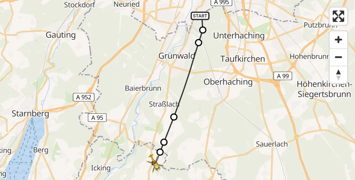Routekaart van de vlucht: Rettungshubschrauber nach Deining, Pater-Paulus-Weg