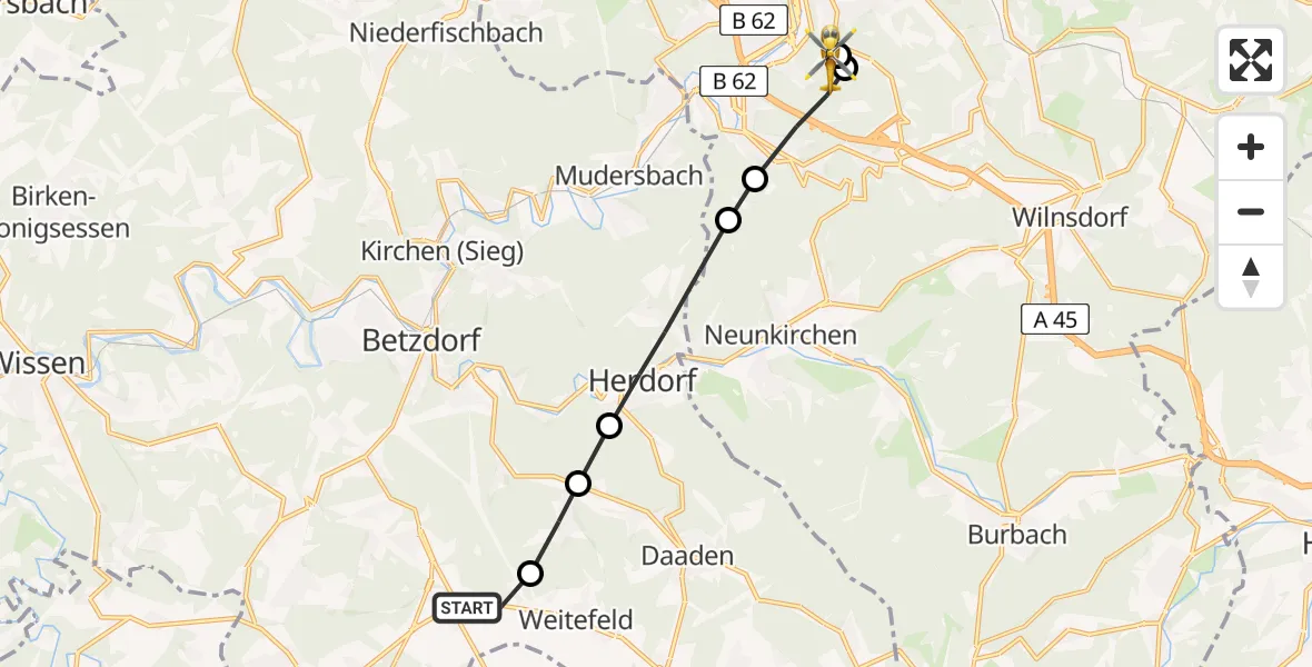 Routekaart van de vlucht: Rettungshubschrauber nach Evangelisches Jung-Stilling Hospital