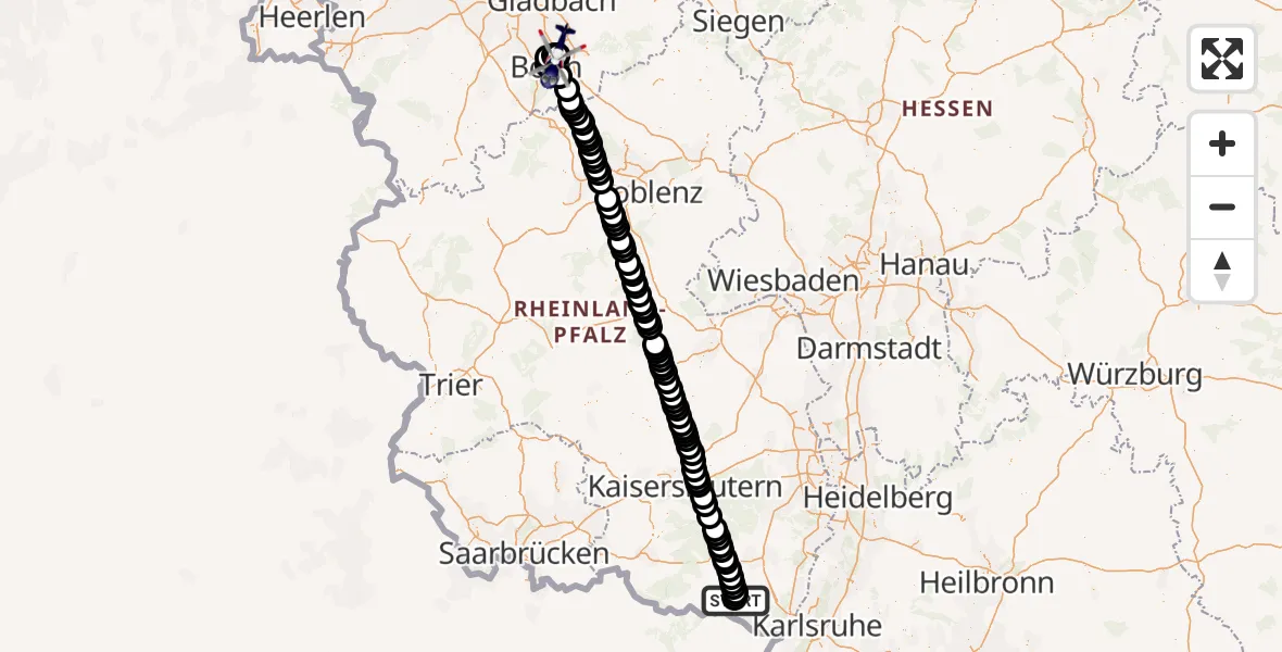 Flugroute Polizeihubschrauber Kapellen-Drusweiler - Sankt Augustin, 24 März 2026, 11:42