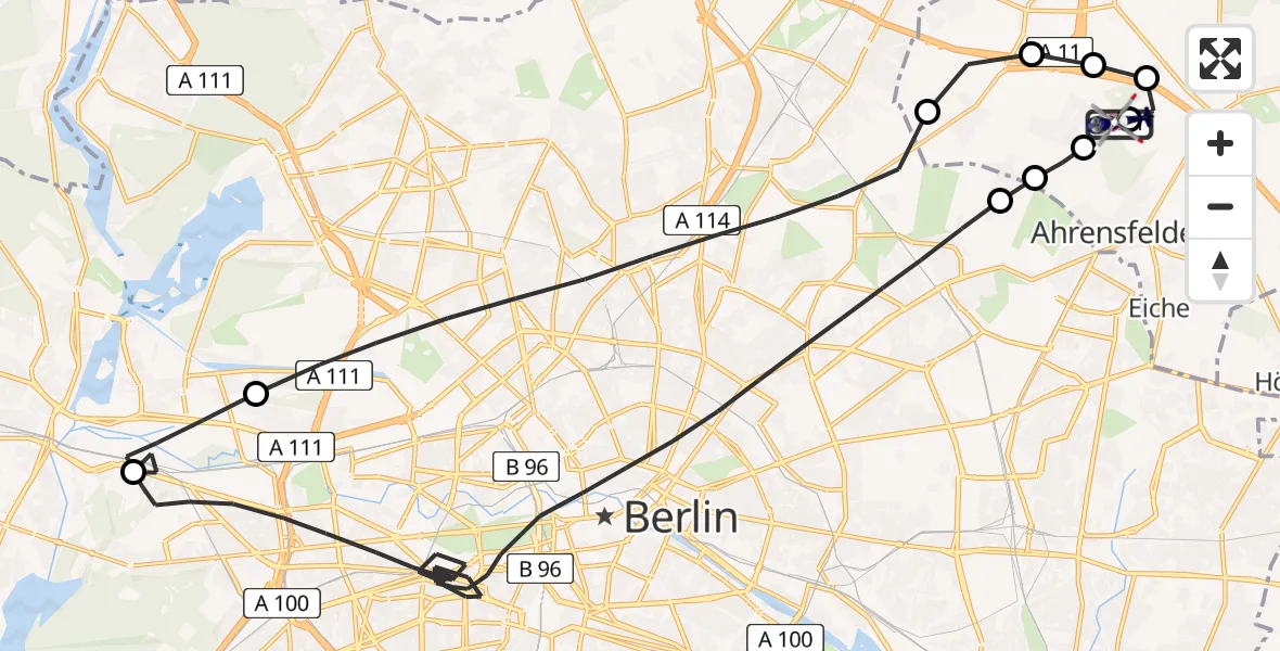 Flugroute Polizeihubschrauber Ahrensfelde Hubschrauberlandeplatz - Ahrensfelde Hubschrauberlandeplatz, 24 März 2026, 11:45