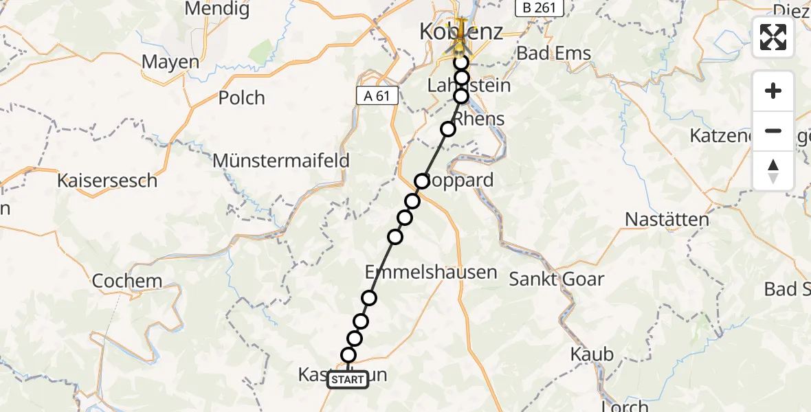Flugroute Rettungshubschrauber Kastellaun - Koblenz, 24 März 2026, 11:47