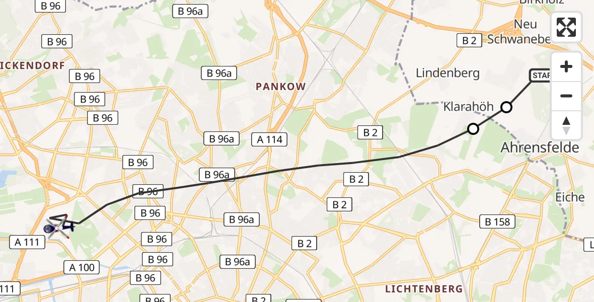 Flugroute Polizeihubschrauber Ahrensfelde Hubschrauberlandeplatz - Berlin, 24 März 2026, 11:49