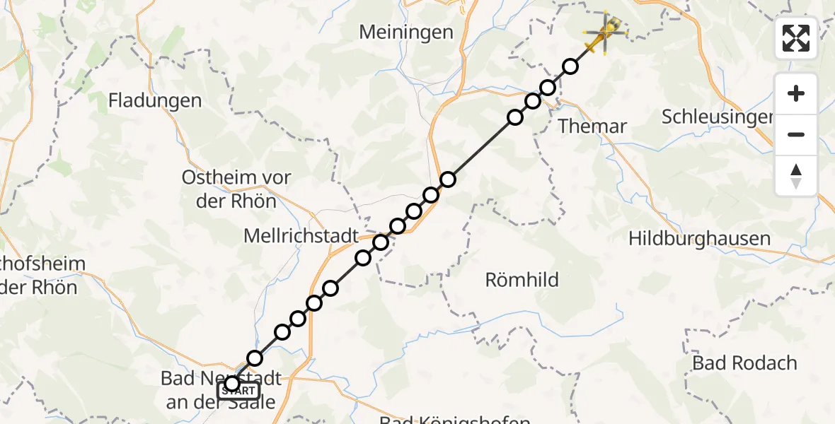 Flugroute Rettungshubschrauber Bad Neustadt an der Saale Hospital - Oberstadt, 24 März 2026, 12:04