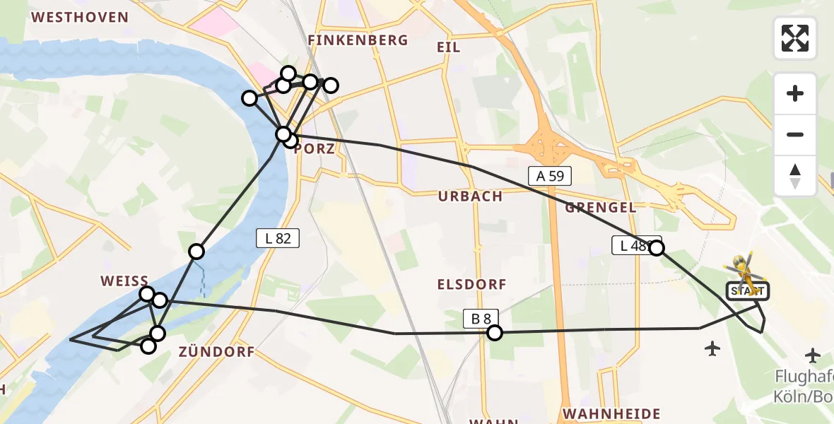 Flugroute Rettungshubschrauber Köln Bonn Flughafen - Köln Bonn Flughafen, 24 März 2026, 12:06