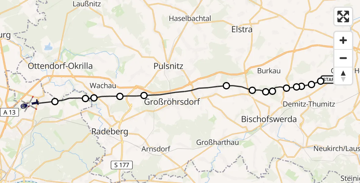 Routekaart van de vlucht: Polizeihubschrauber nach Klotzsche, Zum Windkanal
