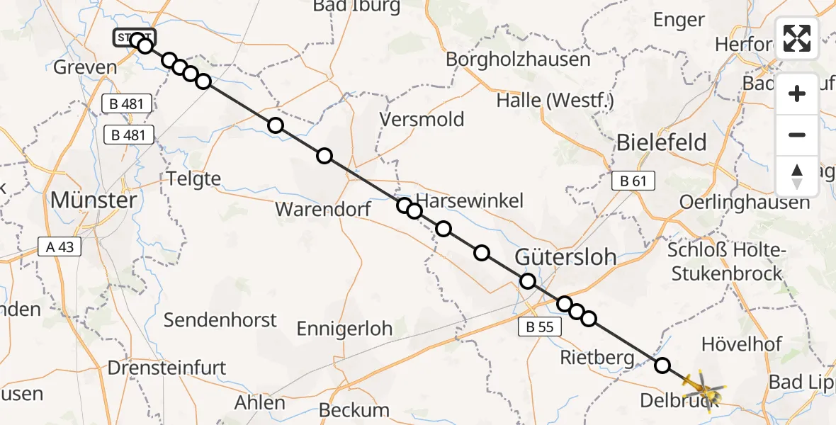 Flugroute Ambulanzhubschrauber Christoph  Westfalen-ADAC - Wittendorf, 24 März 2026, 12:24