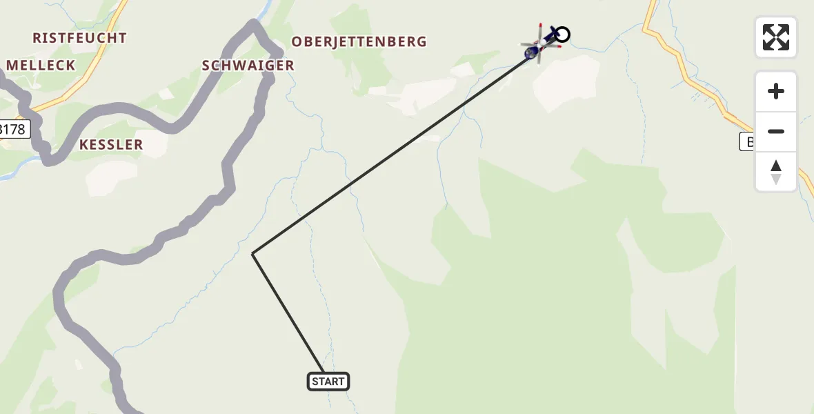 Flugroute Polizeihubschrauber Schneizlreuth - Unterjettenberg, 24 März 2026, 12:25