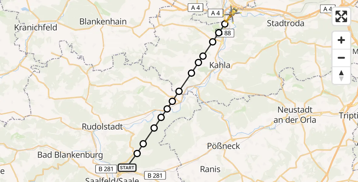 Flugroute Ambulanzhubschrauber Gorndorf - Rutha, 24 März 2026, 12:36