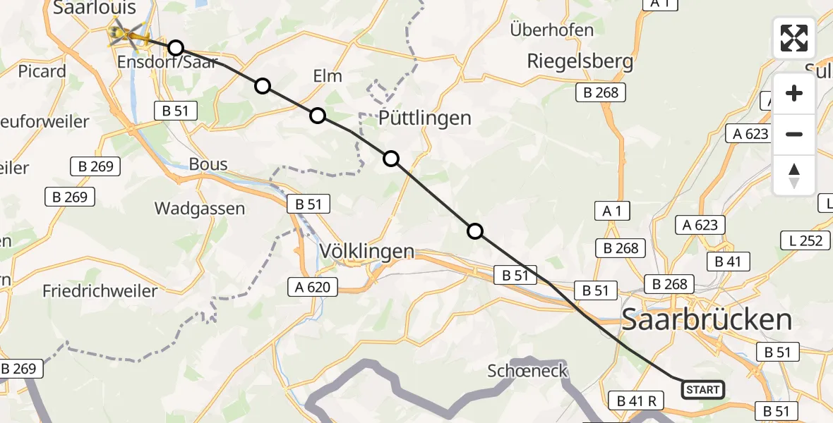 Routekaart van de vlucht: Rettungshubschrauber nach Ensdorf/Saar, Weinbergweg