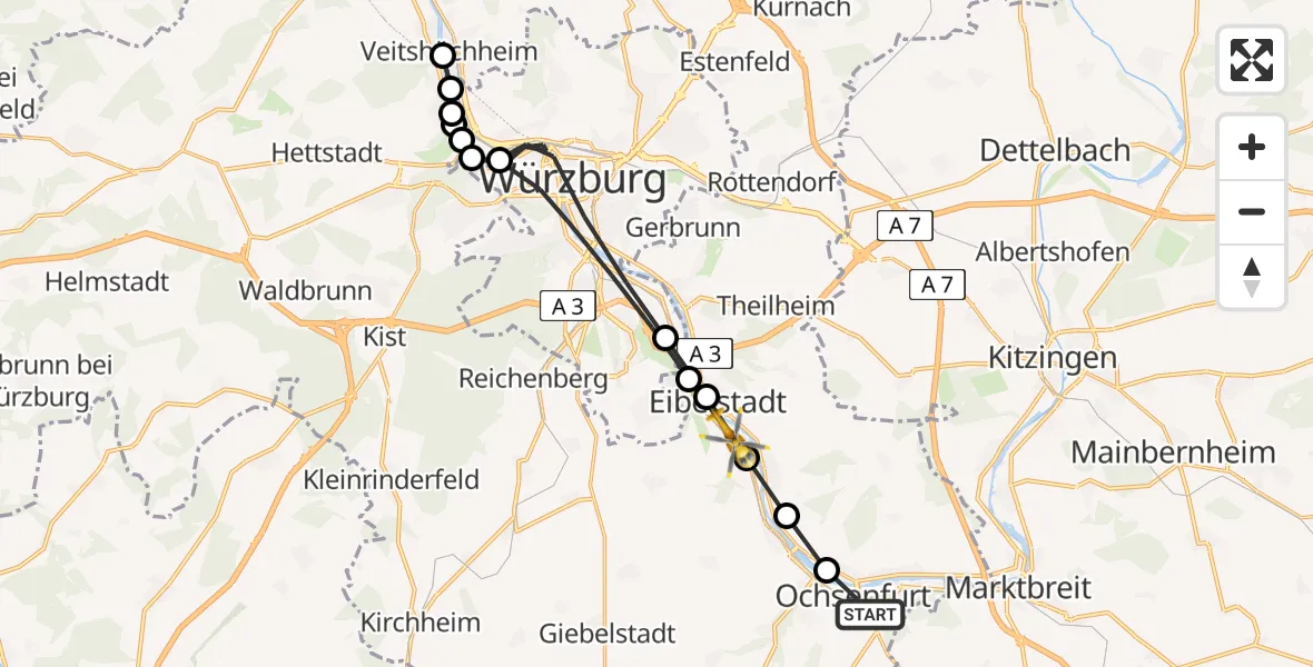 Routekaart van de vlucht: Rettungshubschrauber nach Winterhausen, Oberer Lindhardweg