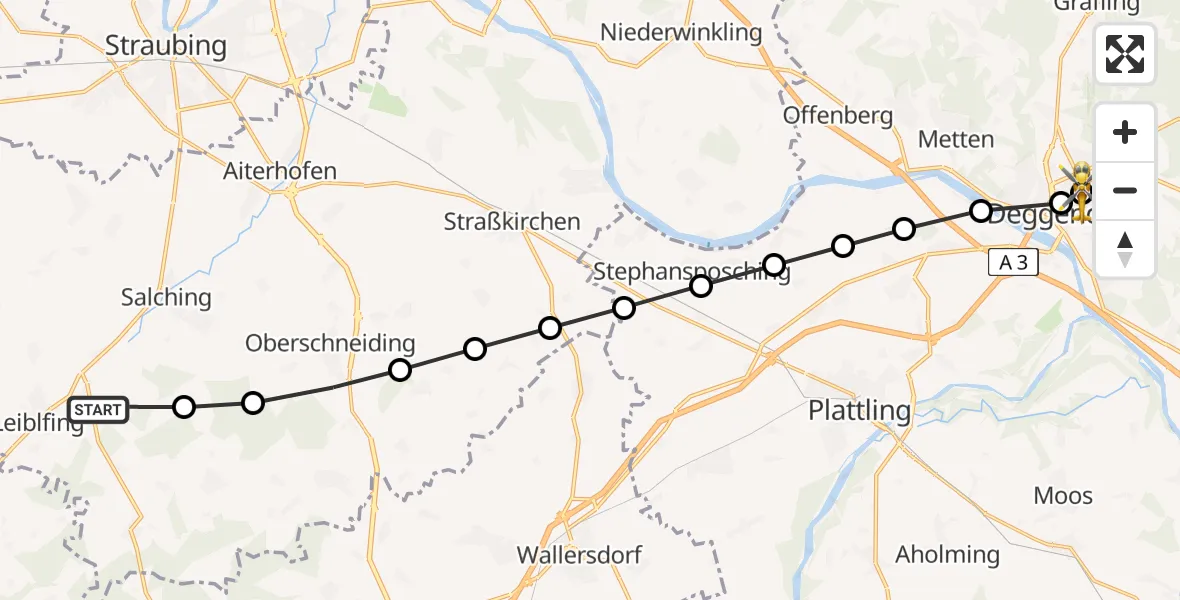 Flugroute Rettungshubschrauber Obersunzing - Kleinfilling, 24 März 2026, 12:45
