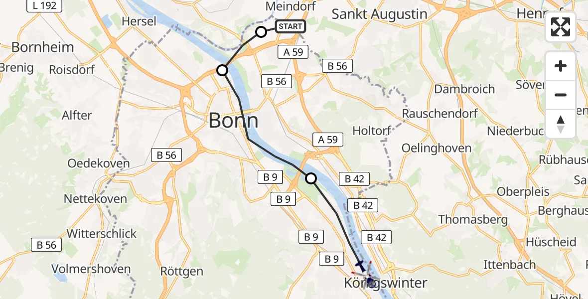 Routekaart van de vlucht: Polizeihubschrauber nach Bonn, Liebfrauenstraße