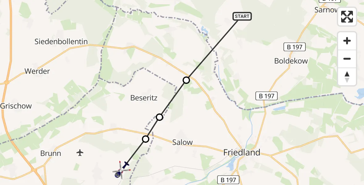 Flugroute Polizeihubschrauber Boldekow - Brunn, 24 März 2026, 12:59