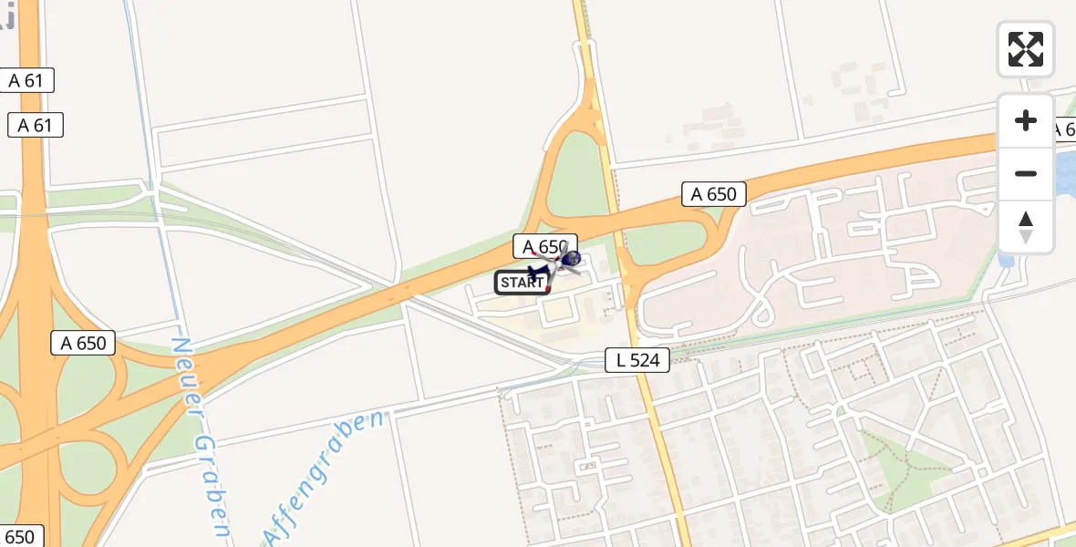 Routekaart van de vlucht: Polizeihubschrauber nach Autobahnpolizei Ruchheim Hubschrauberlandeplatz