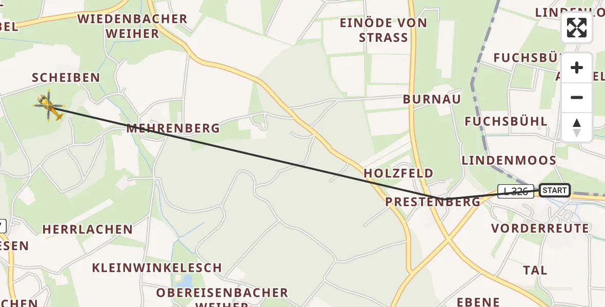 Flugroute Rettungshubschrauber Tannau - Tannau, 24 März 2026, 13:02