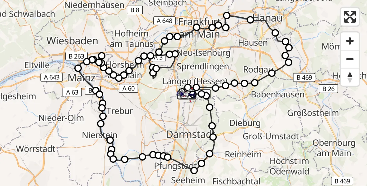 Flugroute Polizeihubschrauber Flughafen Frankfurt-Egelsbach - Flughafen Frankfurt-Egelsbach, 24 März 2026, 13:27