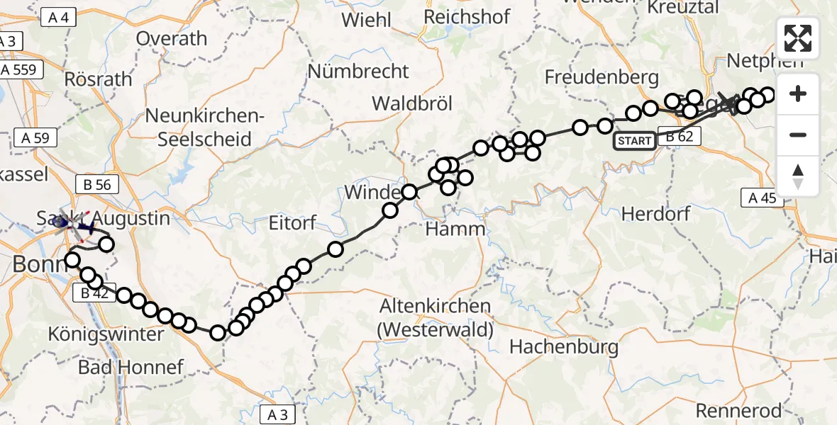Routekaart van de vlucht: Polizeihubschrauber nach Sankt Augustin, Richthofenstraße