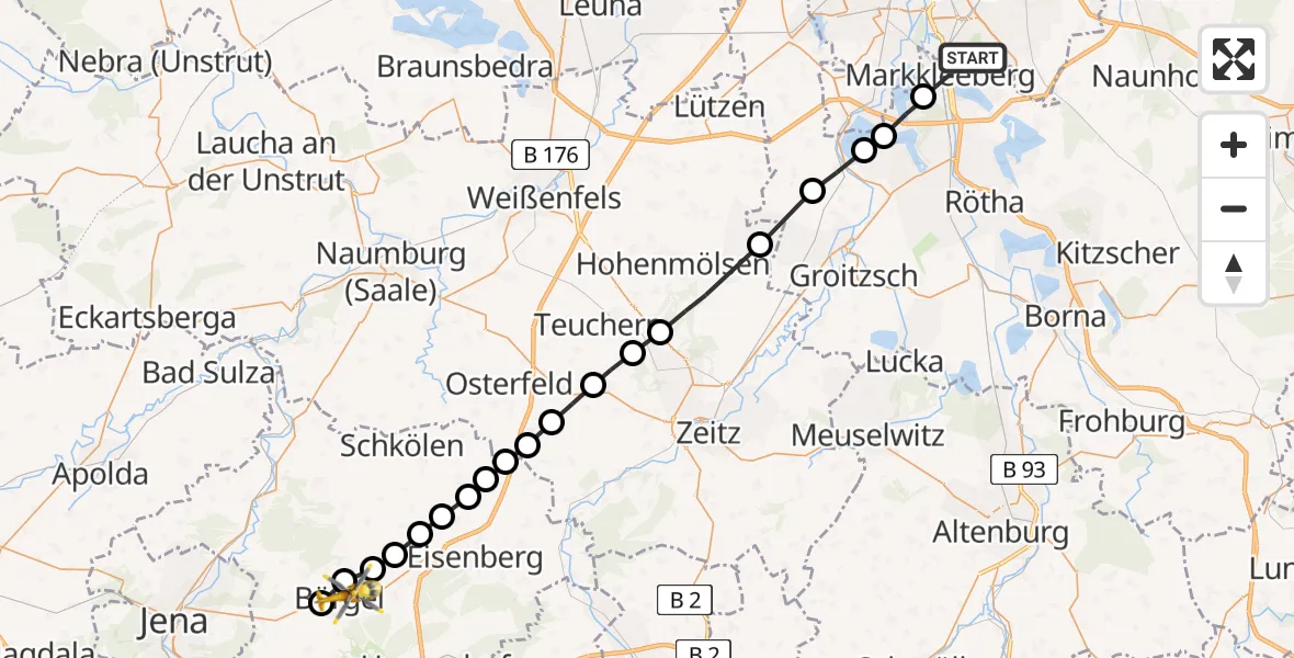 Flugroute Rettungshubschrauber Süd - Thalbürgel, 24 März 2026, 13:50